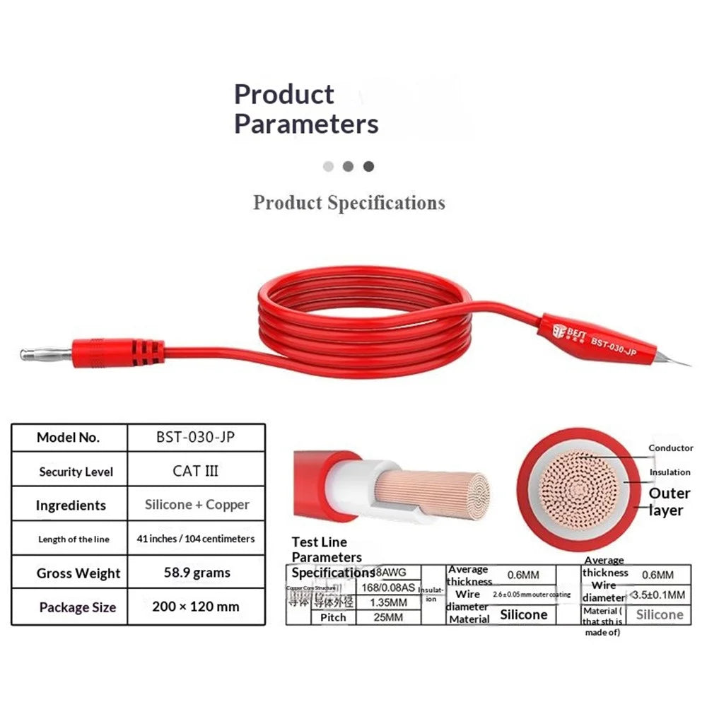 BEST BST-030-JP Power Supply Output Cable 2000V 20A Test Leads Dolphin Clip Banana Plug Multimeter Phone Repair Tool - 6