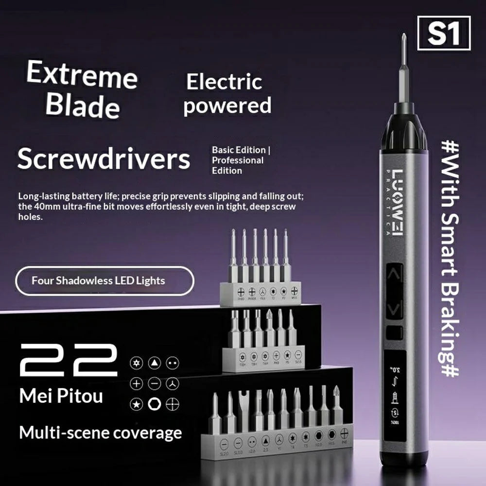LUOWEI S1 Pro Electric Screwdriver 22Pcs Bits 5 Torque Levels LED Light for Phone Repair - Professional Edition - 2