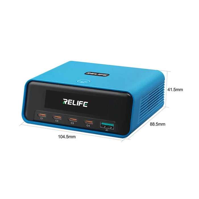RELIFE Q8 165W GaN Charger 5-Port USB-C PD 140W Multi Device Fast Charging Station for Laptop Phone - Blue - 6