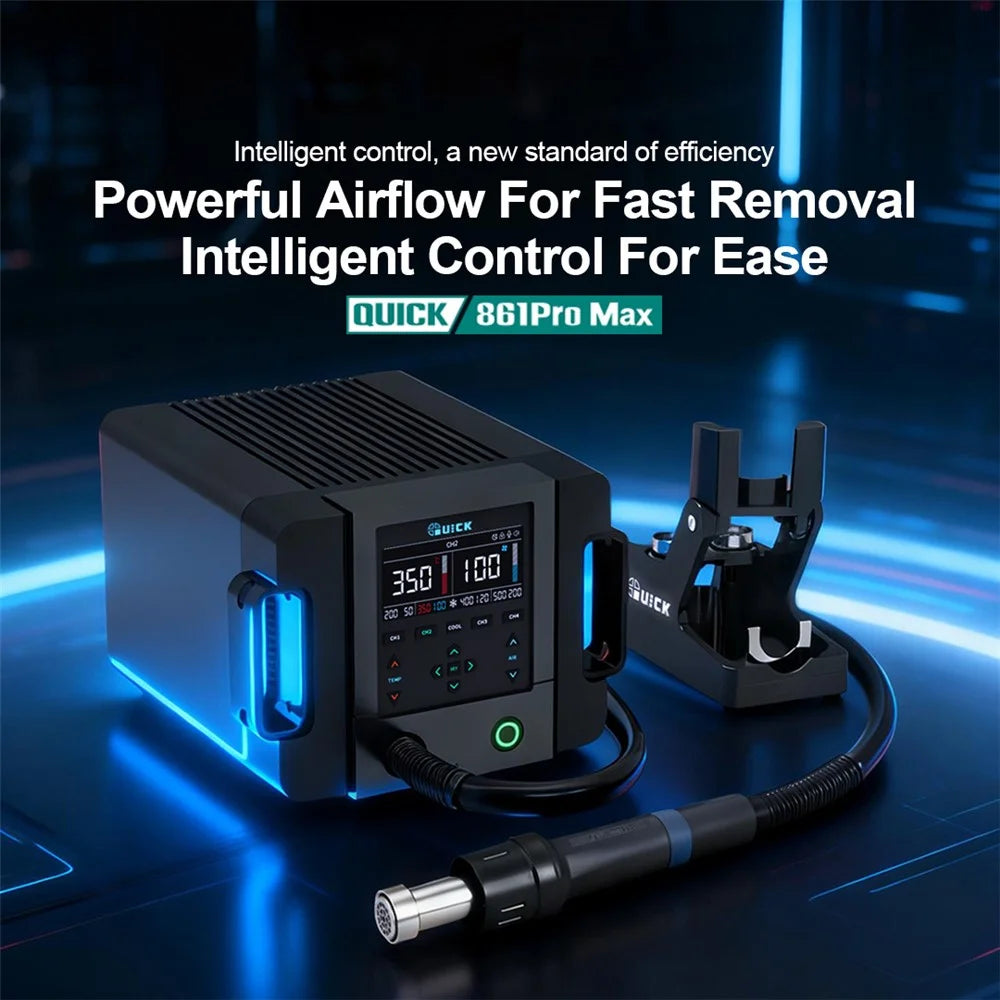 QUICK 861 Pro Max Lead-Free Hot Air Rework Station 1300W PID Temperature Control HD Display Soldering Station for PCB Soldering Desoldering - EU Plug - 2