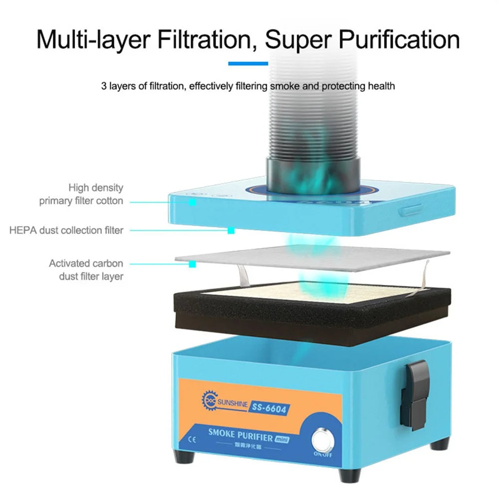 SUNSHINE SS-6604 MINI Desktop Smoke Purifier 3-Layer Filtration HEPA Fume Extractor for Soldering Laser - EU Plug - 4
