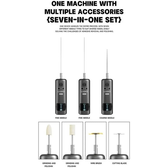LUOWEI GR-02 3-Speed Adjustable Adhesive Remover 7 in 1 Electric Glue Removal Tool Set - 4