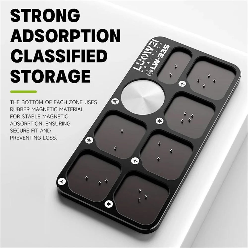 LUOWEI LW-335 7-Zone Aluminum Alloy Magnetic Screw Storage Board Organizer Tray for Repair Tool - Black - 5