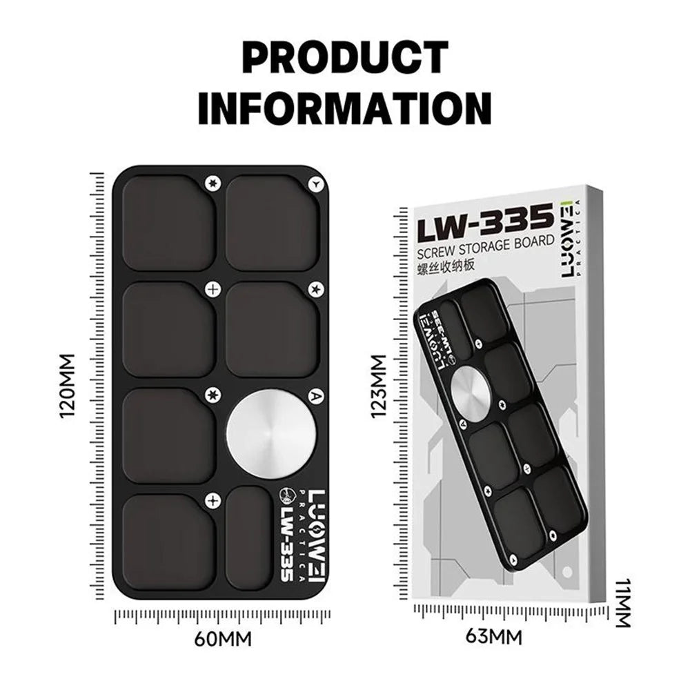 LUOWEI LW-335 7-Zone Aluminum Alloy Magnetic Screw Storage Board Organizer Tray for Repair Tool - Black - 6