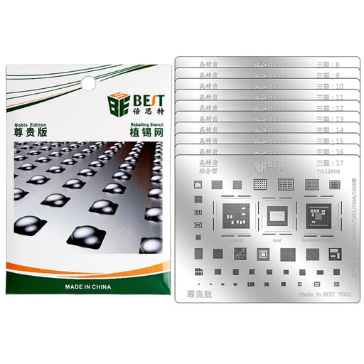 BEST BST-SAM (SAM: 8-17) 10Pcs BGA IC Solder Reballing Stencil Kit 0.12mm Steel Repair Tools - 1