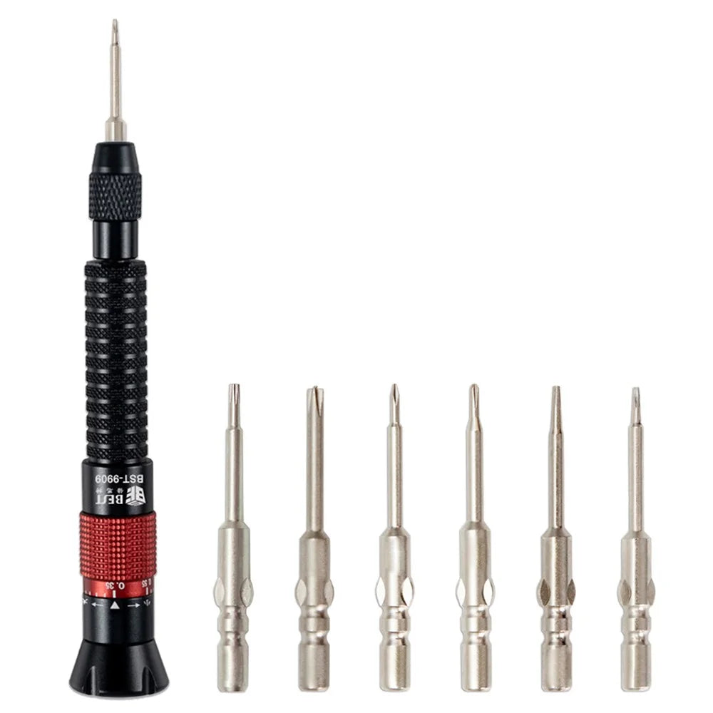 BEST BST-9909 7 in 1 Adjustable Torque Screwdriver Set S2 Steel Bits Aluminum Handle for Electronics Repair - 1