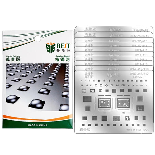 BEST BST-IP (A8-A17) 10Pcs BGA IC Solder Reballing Stencil 0.12mm Steel Template for iPhone 6-15 Series - 1