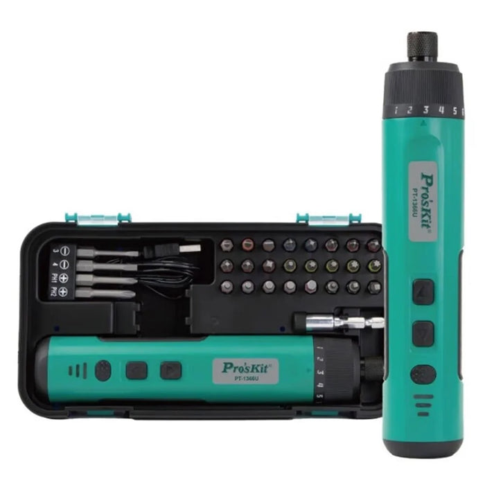 PRO'SKIT PT-1366U 3.6V USB Electric Screwdriver Set 7+1 Torque Gear Maintenance Tool for PC Repair DIY - 2