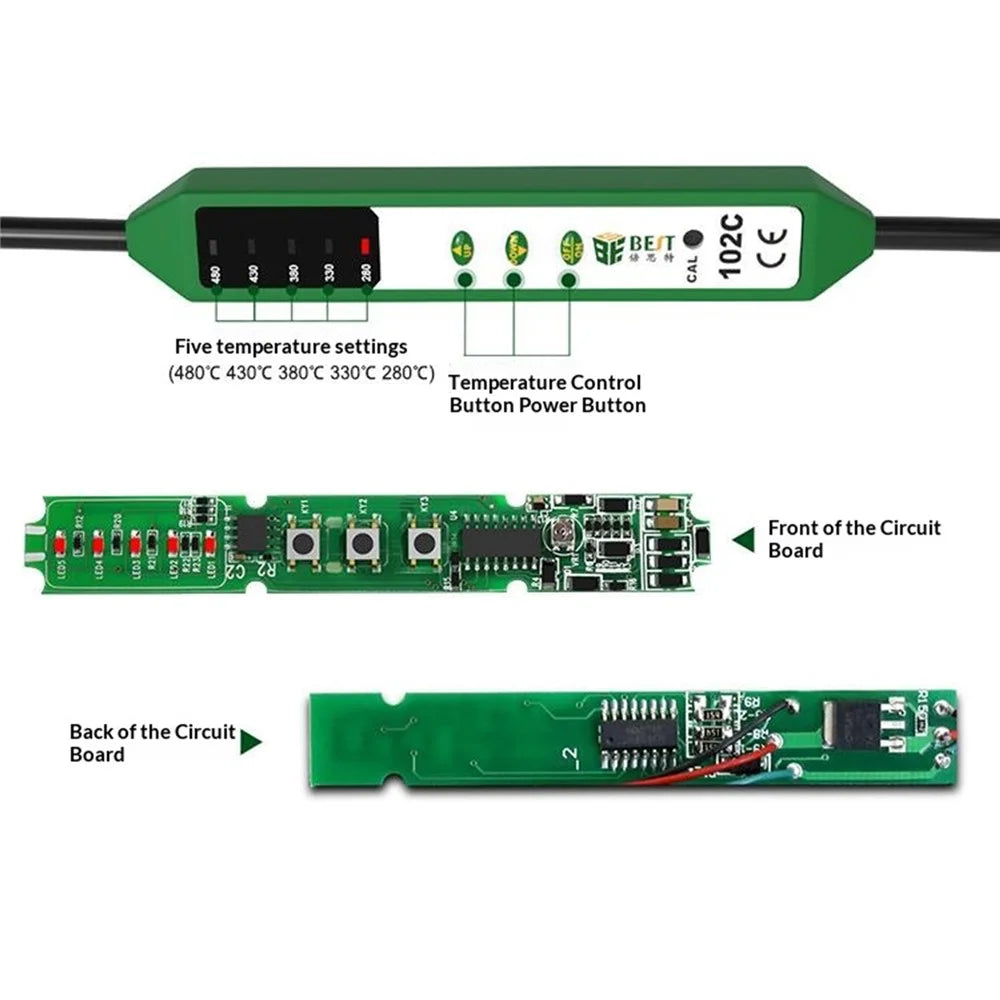 BEST BST-102C Electric Soldering Iron 280-480℃ 5-Level Temperature Control Ceramic Heater Anti-static for Electronics - EU Plug - 7