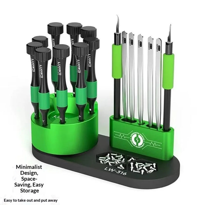 LUOWEI LW-316 Phone Repair Tool Organizer Rack 9-Hole Rotating Screwdriver Stand with Magnetic Storage for Electronics - 3