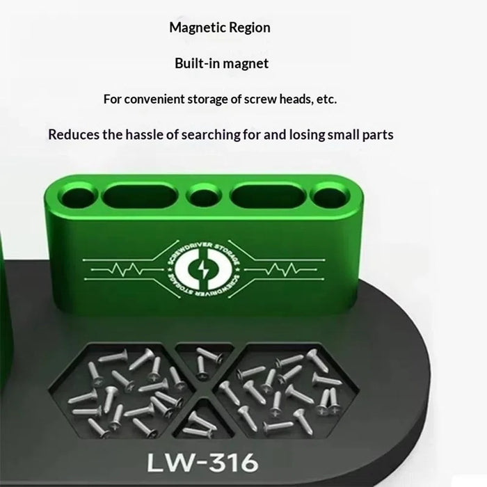 LUOWEI LW-316 Phone Repair Tool Organizer Rack 9-Hole Rotating Screwdriver Stand with Magnetic Storage for Electronics - 5