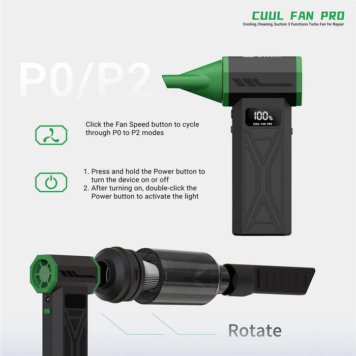 2UUL DA970 Cuul Fan Vac Pro 3 in 1 Turbine Fan Kit 130000RPM Cooling Cleaning Vacuum for Electronics Repair - Black - 7