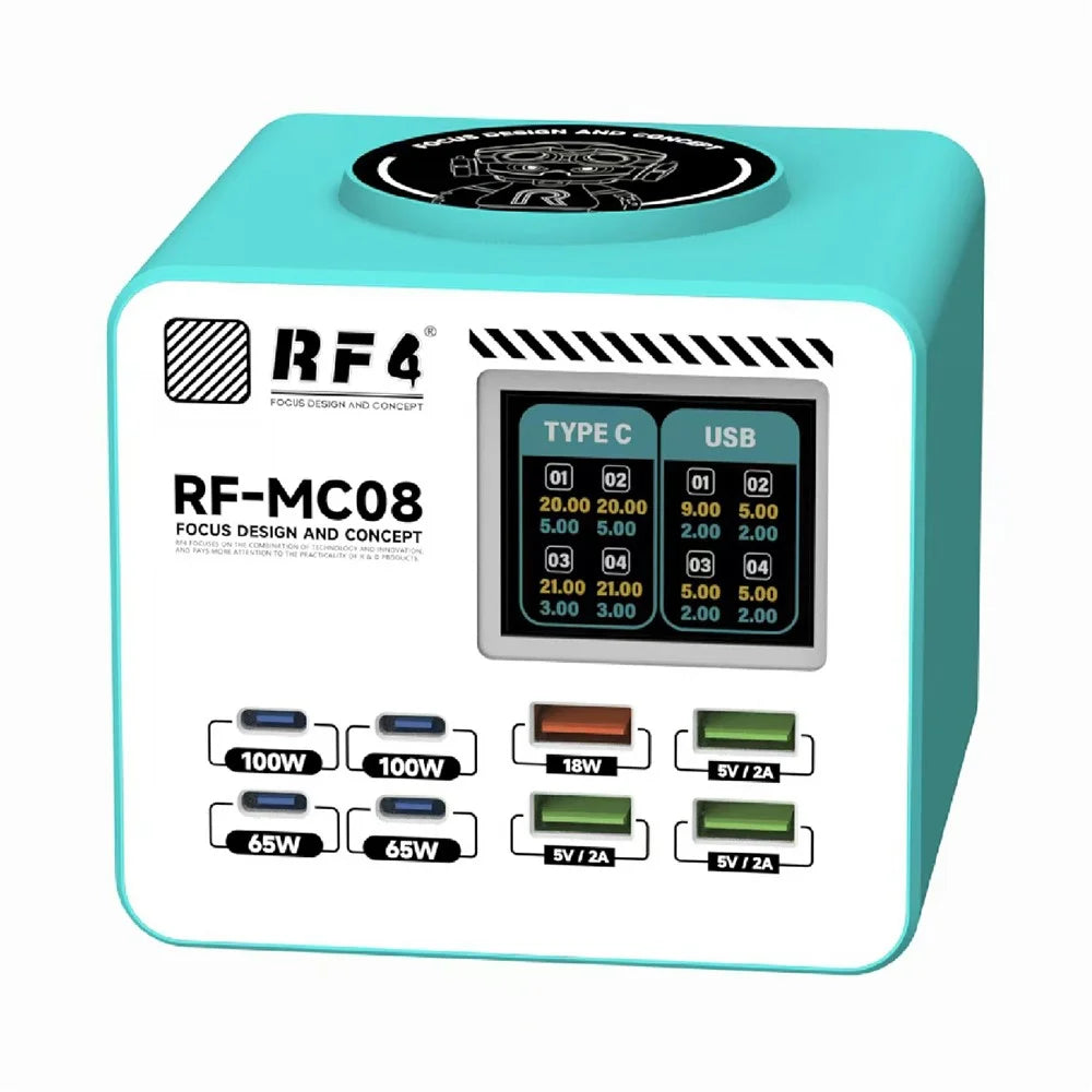 RF4 RF-MC08 LCD Screen 8-Port Charger with 4 USB-C + 4 USB-A Ports 100W Fast Charging Station for Laptop - 3