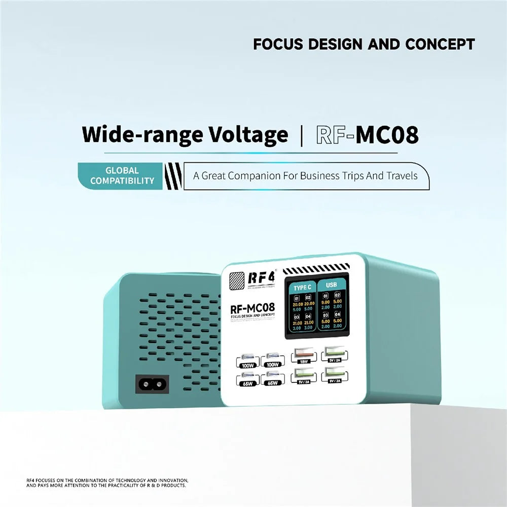 RF4 RF-MC08 LCD Screen 8-Port Charger with 4 USB-C + 4 USB-A Ports 100W Fast Charging Station for Laptop - 6