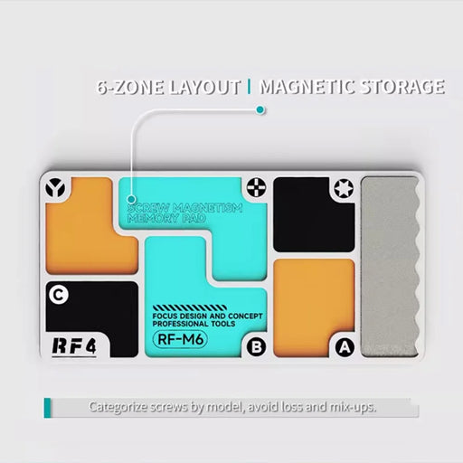 RF4 RF-M6 Magnetic Screw Organizer Board 6-Zone Storage Pad with Sharpening Stone for Phone PC Repair - 2