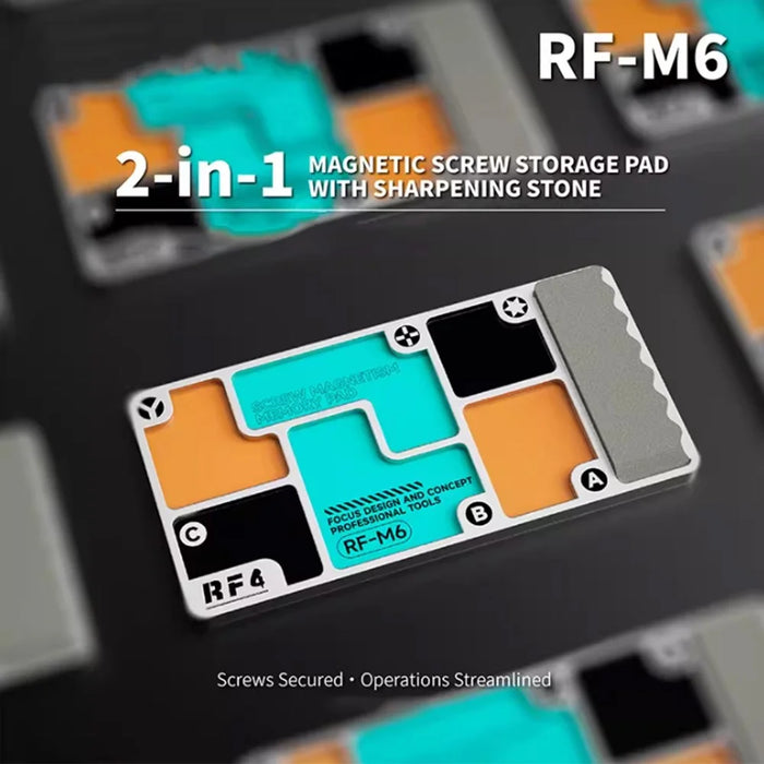 RF4 RF-M6 Magnetic Screw Organizer Board 6-Zone Storage Pad with Sharpening Stone for Phone PC Repair - 3