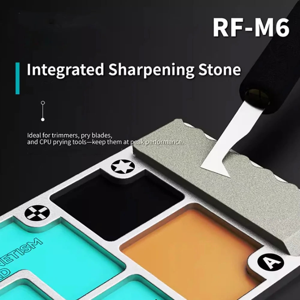 RF4 RF-M6 Magnetic Screw Organizer Board 6-Zone Storage Pad with Sharpening Stone for Phone PC Repair - 5