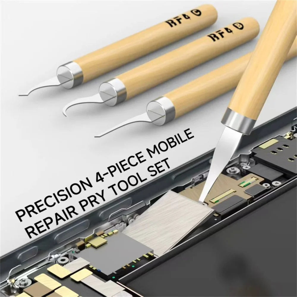RF4 KH15 4Pcs Precision Spudger Set Pry Tools Steel Blades Wooden Handle Phone Repair Tool Kit - 3