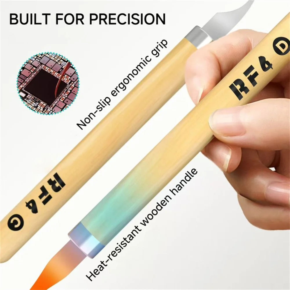 RF4 KH15 4Pcs Precision Spudger Set Pry Tools Steel Blades Wooden Handle Phone Repair Tool Kit - 4
