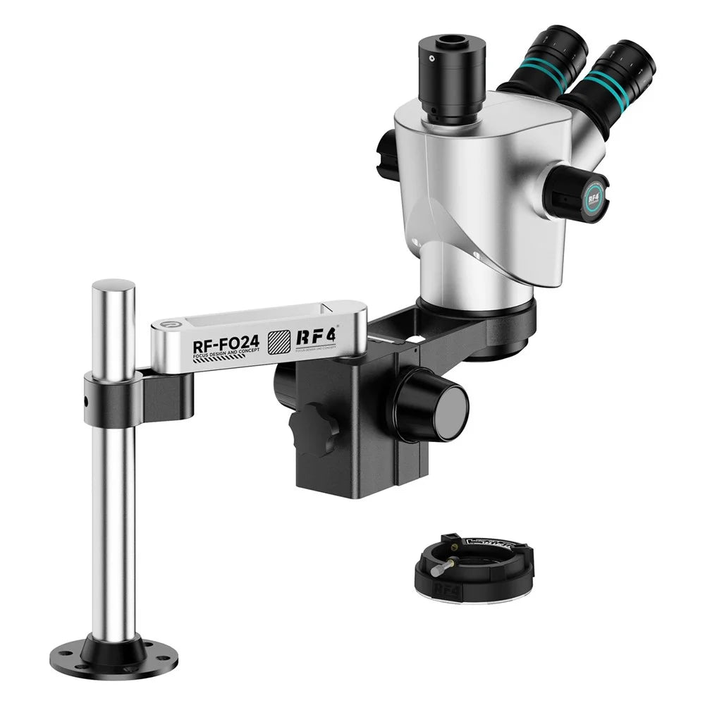 RF4 RF-CX71P-FO24 6.5X-65X Zoom Premium Trinocular Stereo Microscope with FO24 Stand - Silver Black - 3