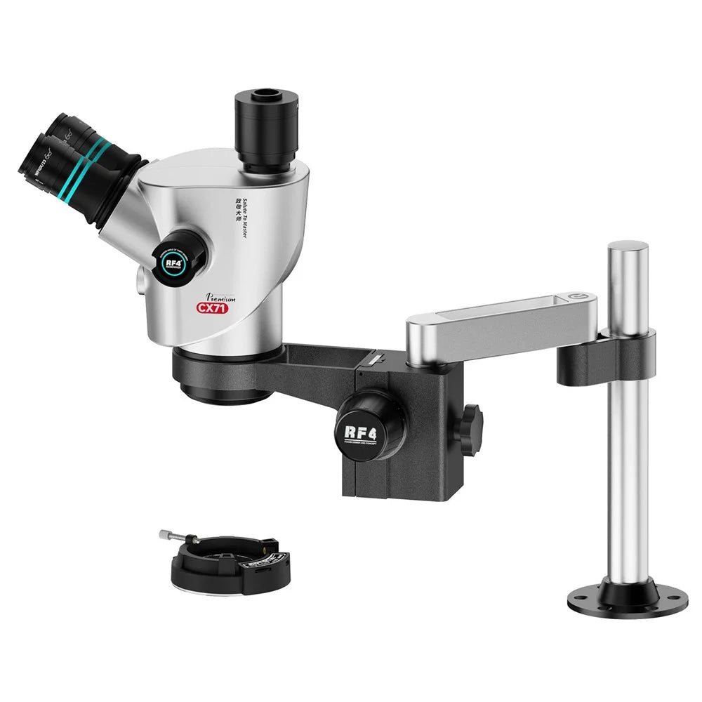 RF4 RF-CX71P-FO24 6.5X-65X Zoom Premium Trinocular Stereo Microscope with FO24 Stand - Silver Black - 4