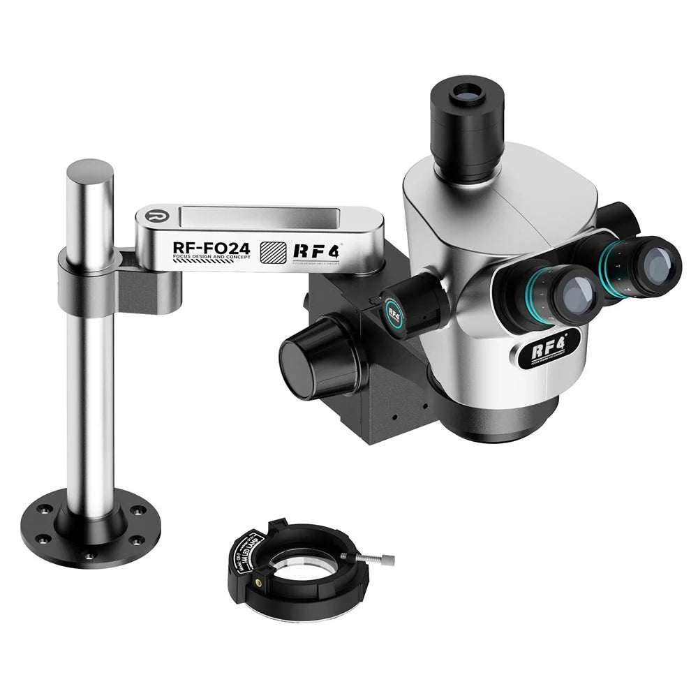 RF4 RF-CX71P-FO24 6.5X-65X Zoom Premium Trinocular Stereo Microscope with FO24 Stand - Silver Black - 5