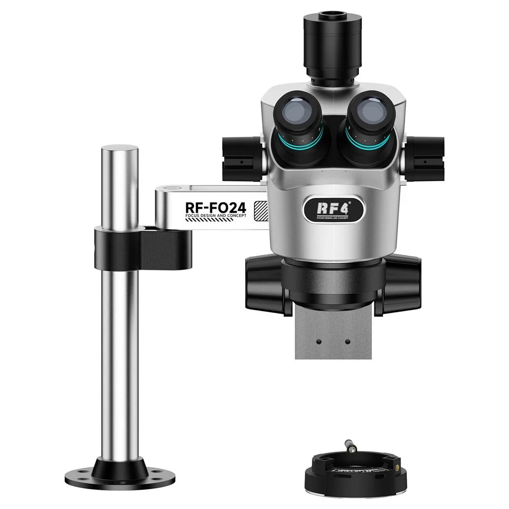 RF4 RF-CX71P-FO24 6.5X-65X Zoom Premium Trinocular Stereo Microscope with FO24 Stand - Silver Black - 6