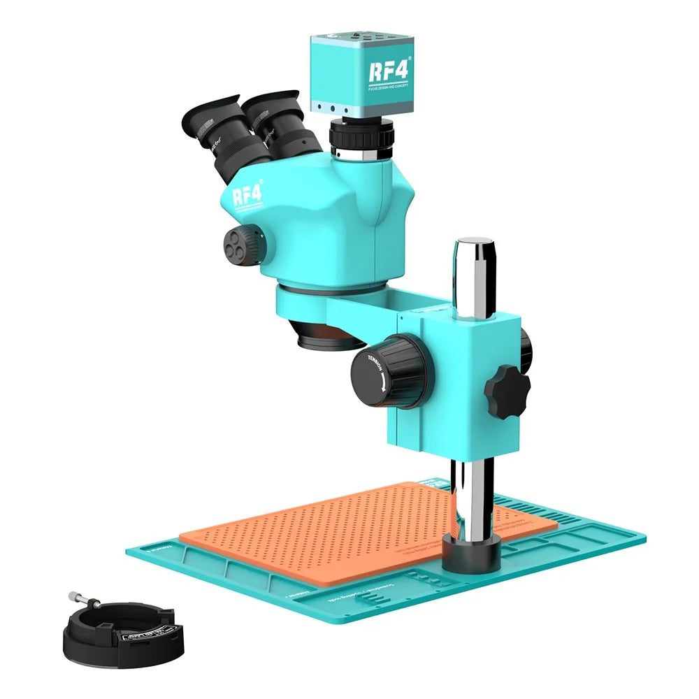 RF4 RF-7050-PO4-4K Stereo Microscope 4K HD Camera 7X-50X Zoom 144 LED Ring Light for PCB Repair - 1