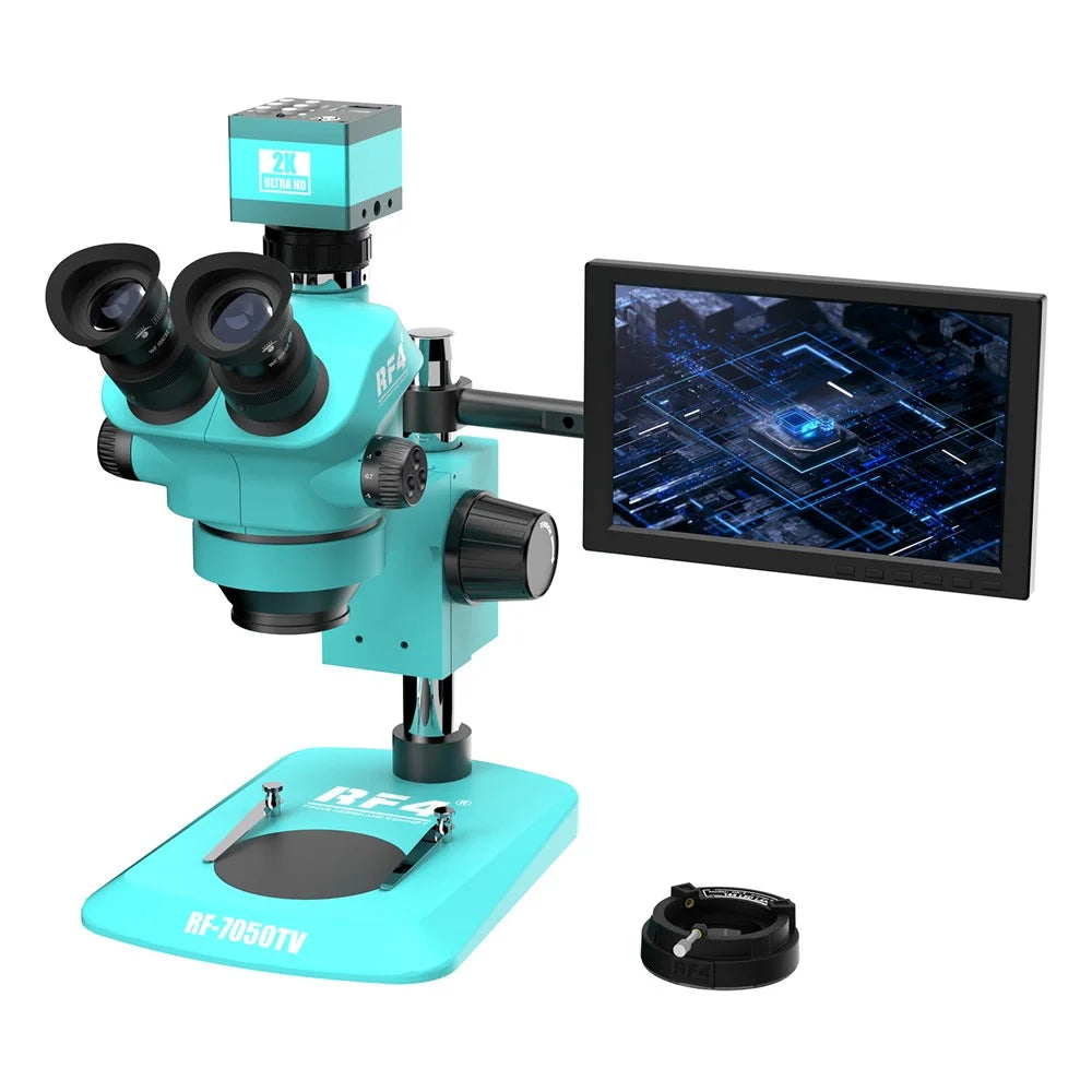 RF4 RF-7050TV+2KC2PRO+S010 Trinocular Electronic Repair Microscope 2K Camera 10 Inch Display 7X-50X Zoom 144 LED for PCB Soldering - 1