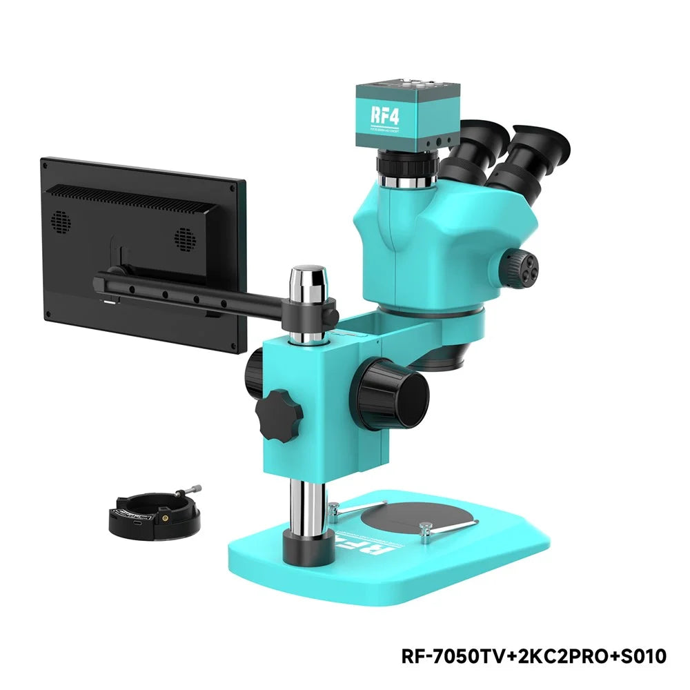 RF4 RF-7050TV+2KC2PRO+S010 Trinocular Electronic Repair Microscope 2K Camera 10 Inch Display 7X-50X Zoom 144 LED for PCB Soldering - 2