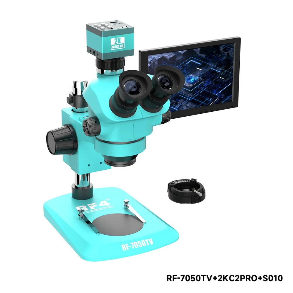 RF4 RF-7050TV+2KC2PRO+S010 Trinocular Electronic Repair Microscope 2K Camera 10 Inch Display 7X-50X Zoom 144 LED for PCB Soldering - 4