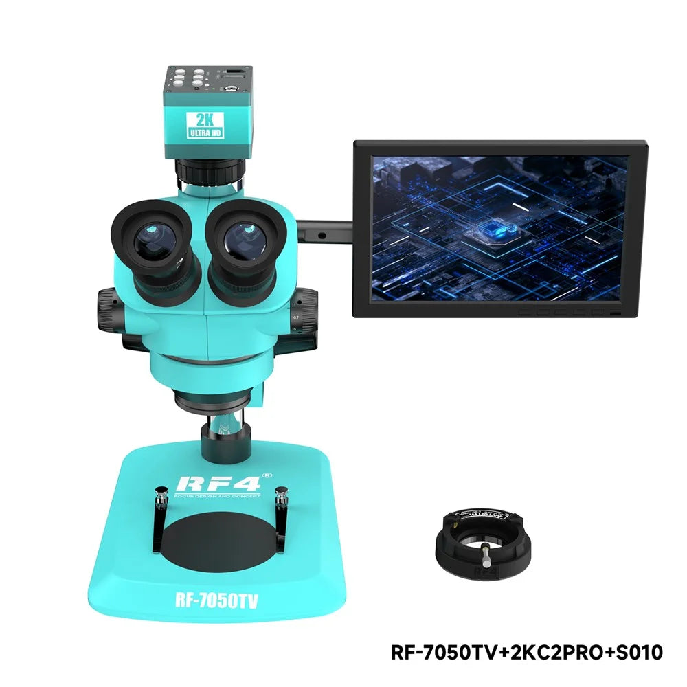 RF4 RF-7050TV+2KC2PRO+S010 Trinocular Electronic Repair Microscope 2K Camera 10 Inch Display 7X-50X Zoom 144 LED for PCB Soldering - 5