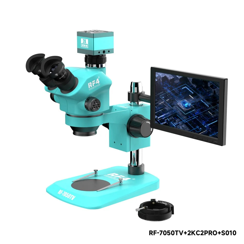 RF4 RF-7050TV+2KC2PRO+S010 Trinocular Electronic Repair Microscope 2K Camera 10 Inch Display 7X-50X Zoom 144 LED for PCB Soldering - 6