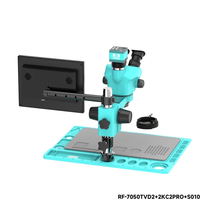 RF4 RF-7050TVD2+2KC2PRO+S010 2K HD Camera Trinocular Stereo Microscope 7-50X Zoom for PCB Repair - 2