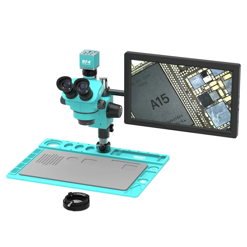 RF4 RF-7050TVD2+4KC1PRO+M156 4K Stereo Microscope Trinocular Zoom 7-50X with 15.6inch HD Display for PCB IC Repair - 1