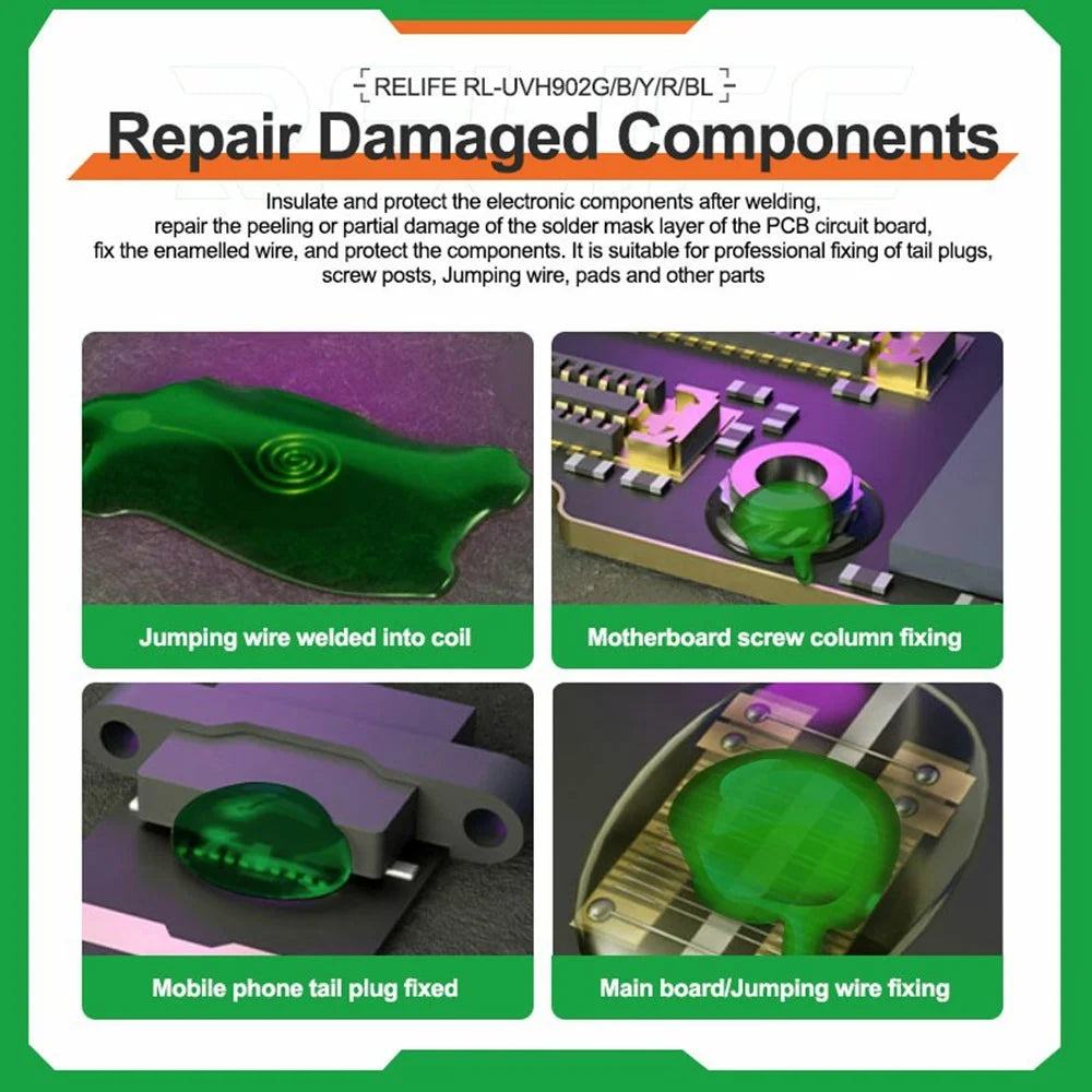 RELIFE RL-UVH902G 3S Quick Dry Curing Solder Resist Oil 10CC for PCB Repair - Green - 5