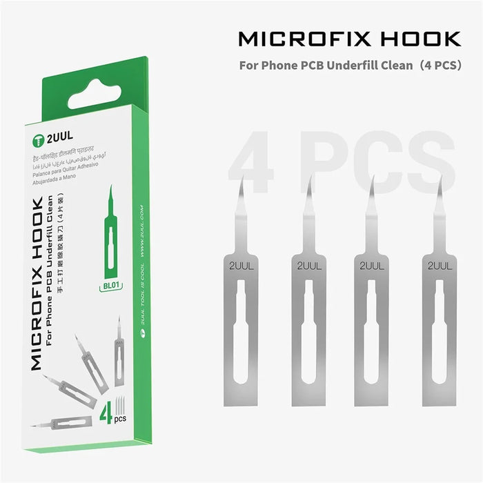 2UUL BL01 4Pcs MicroFix Hook Blades Hand Forged Adhesive Scraper Tool for Phone PCB Underfill Clean - 5