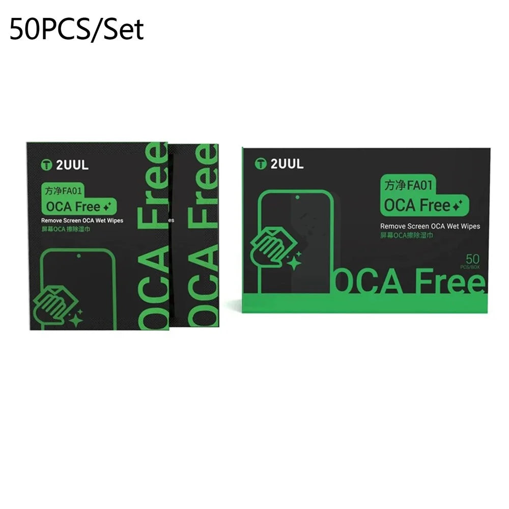 2UUL FA01 50Pcs OCA Free Screen Glue Remover Wet Wipes for Phone LCD Repair Clean Cloth - 1