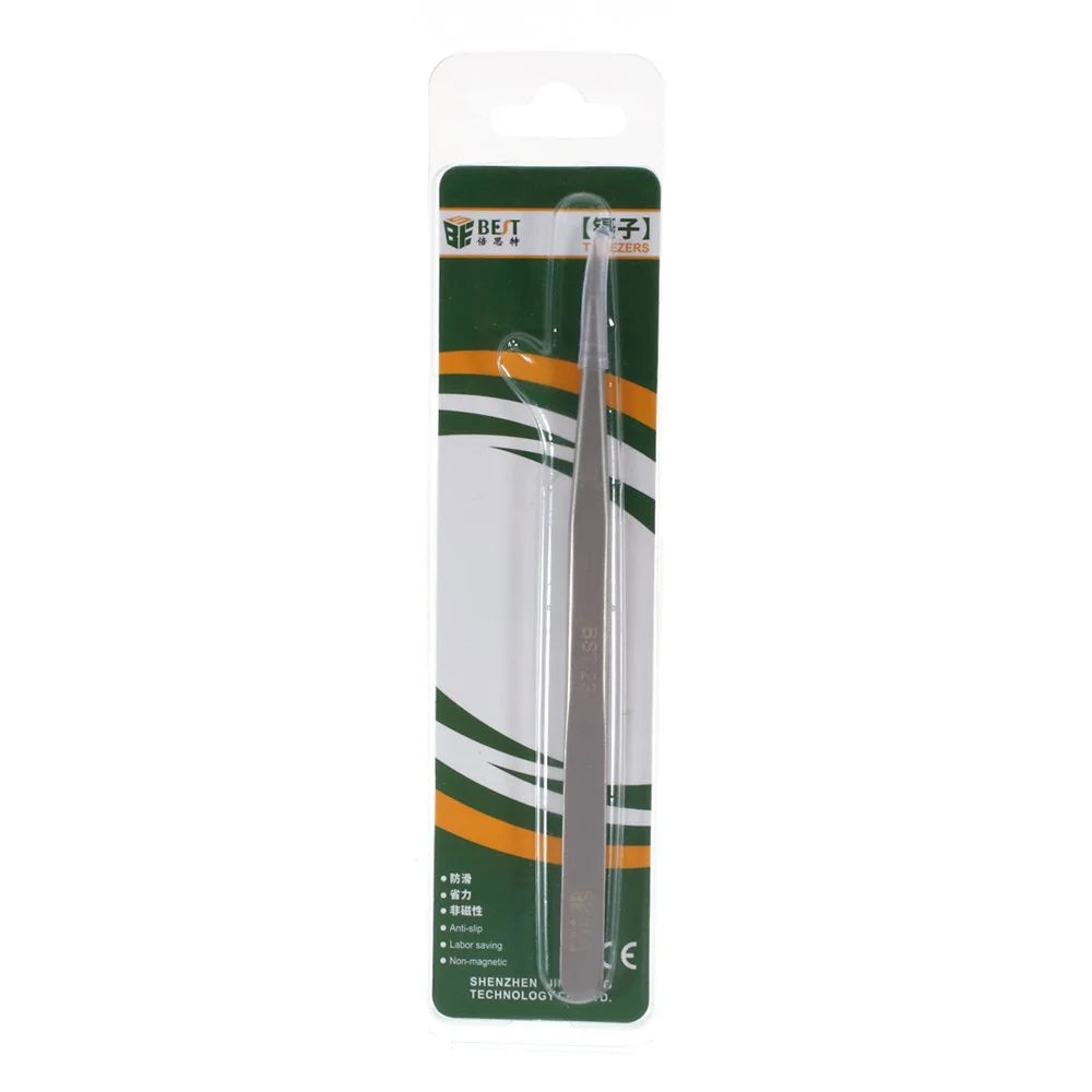 BEST BST-23 Stainless Steel Straight Tip Jump Wire Tweezers for Mobile Phone Motherboard Repair - 7