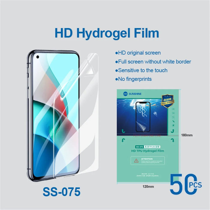 SUNSHINE SS-075 50Pcs/Pack 4K Ultra Clear Flexible Hydrogel Protective Film for SS-890 Cutting Machine, Front/Rear Phone Protective Film for All Mobile Phones - 4