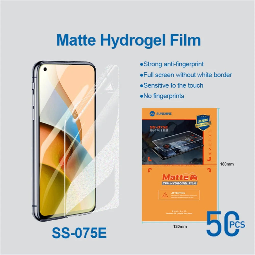 SUNSHINE SS-075E 50Pcs/Pack Matte Surface Flexible Hydrogel Protective Film for SS-890 Cutting Machine, Front/Rear Soft TPU Phone Protective Film for All Mobile Phones - 3