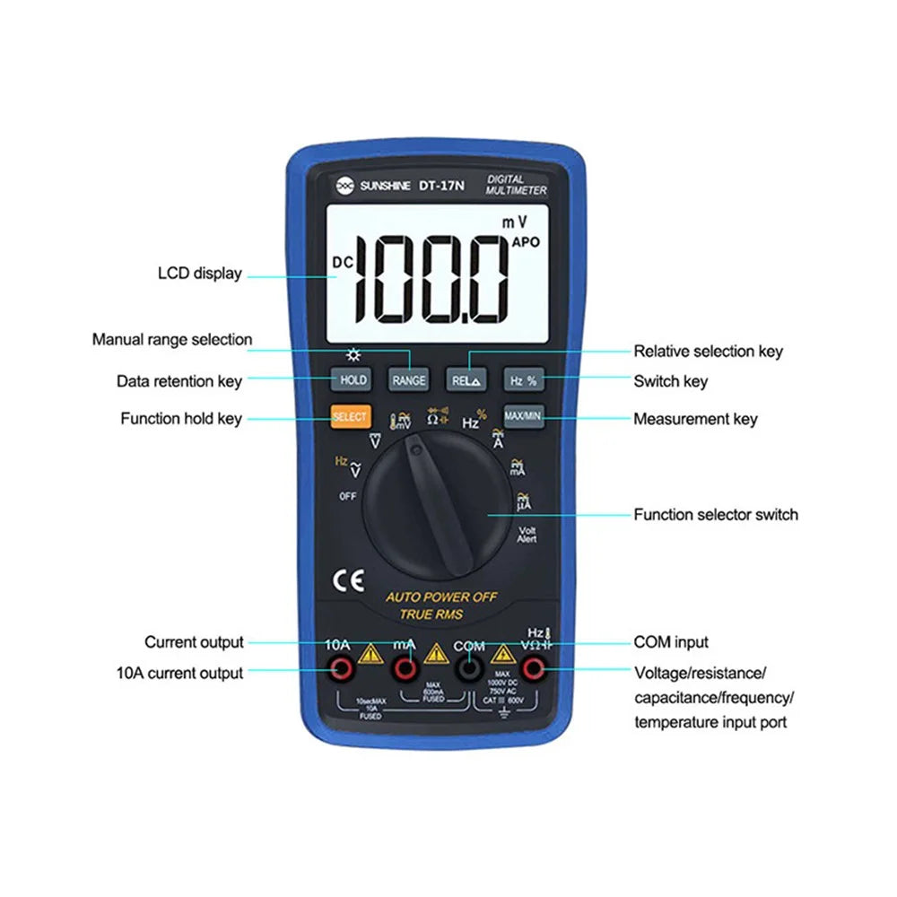 SUNSHINE DT-17N Auto Range High Precision Automatic Digital Multimeter LCD Display Instrument Tester for Repair Tools - 6