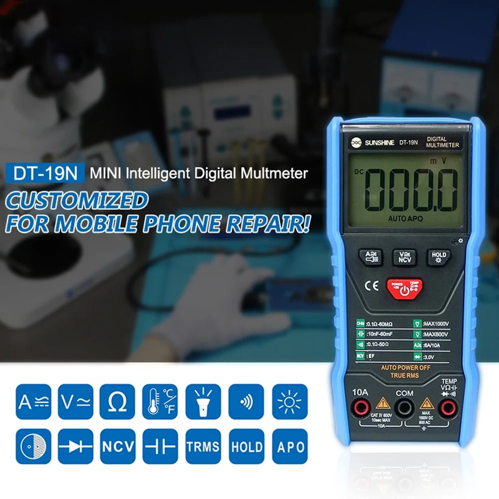 SUNSHINE DT-19N Mini Multimeter Fireproof ABS Pocket Size Instrument Tester with LCD Display for Repair Tools - 3