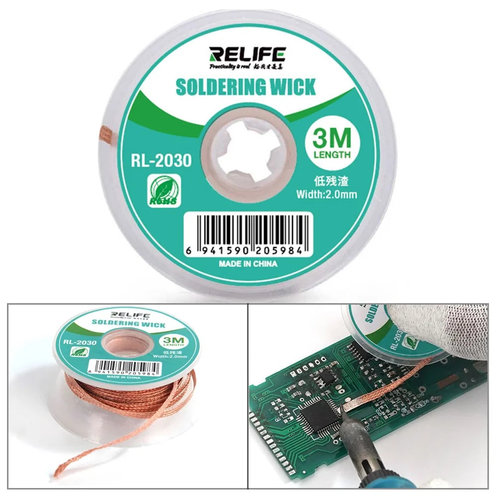 RELIFE RL-2030 Desoldering Wick Low Residue Solder Remover Tool Oxidation Resistant Efficient Tin Removal - 1