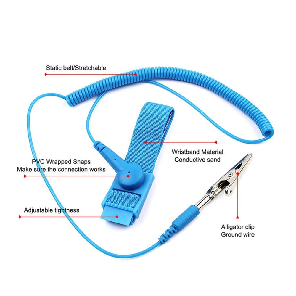 SUNSHINE 1.6m Wired Adjustable Anti-Static Bracelet Stretchable Wrist Band with Ground Wire for Electronics Repair - 3