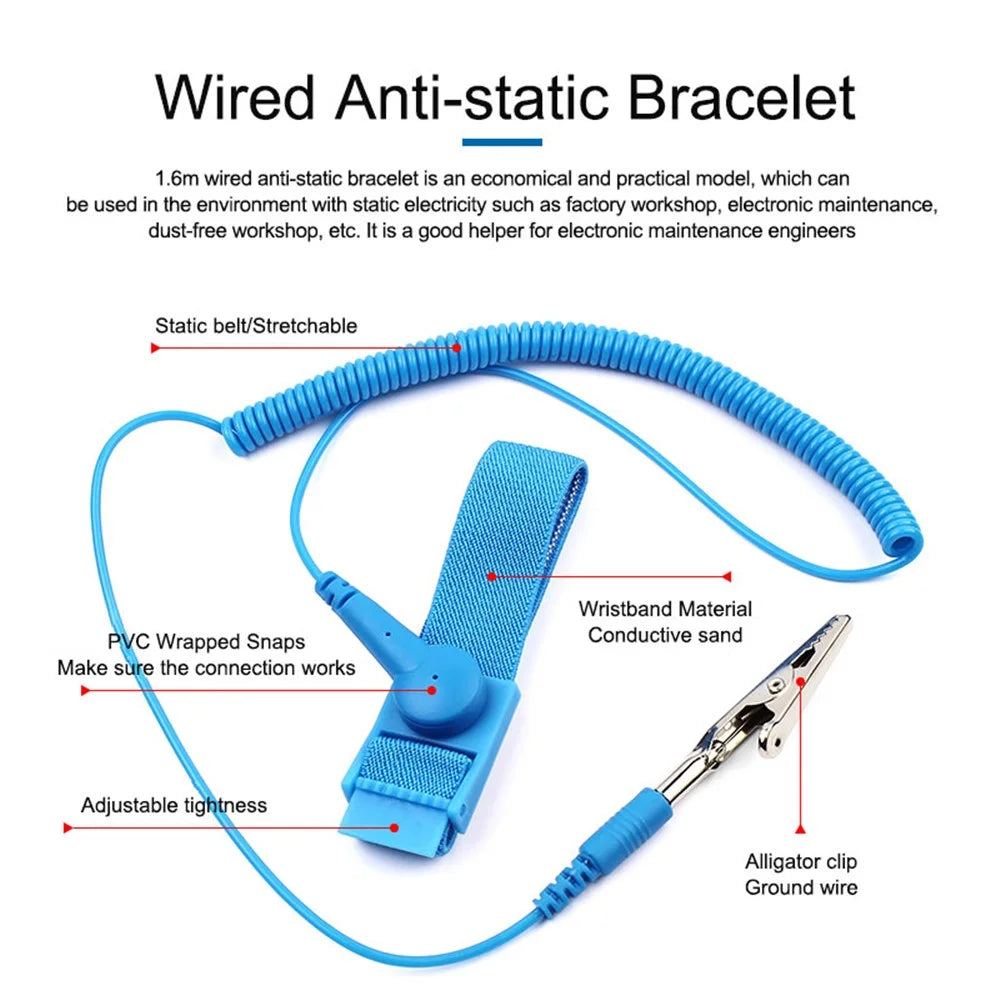 SUNSHINE 1.6m Wired Adjustable Anti-Static Bracelet Stretchable Wrist Band with Ground Wire for Electronics Repair - 5