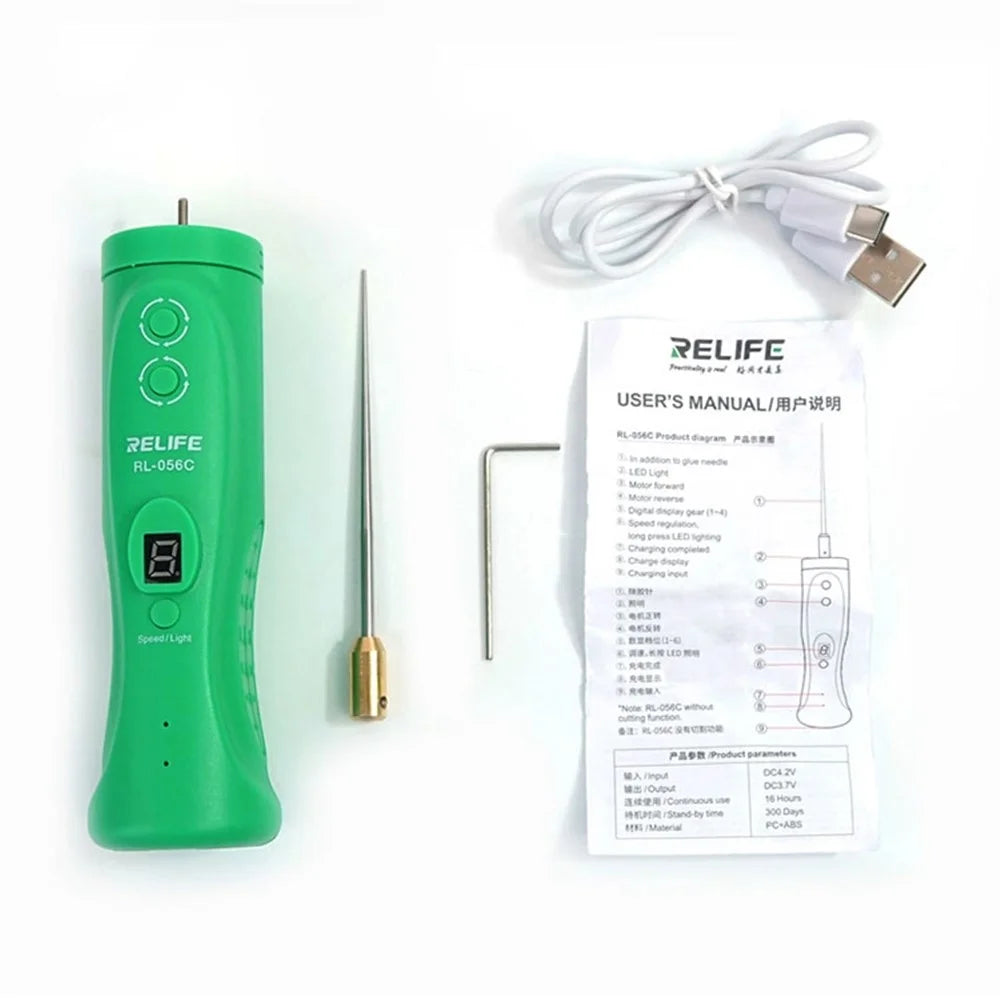 RELIFE RL-056C Electric Glue Remover for Mobile Phone Touch Screen Smart Repair Handle Tool Anti-Skid Glue Removal Machine with 6 Gear Adjustable/LED Light - 6