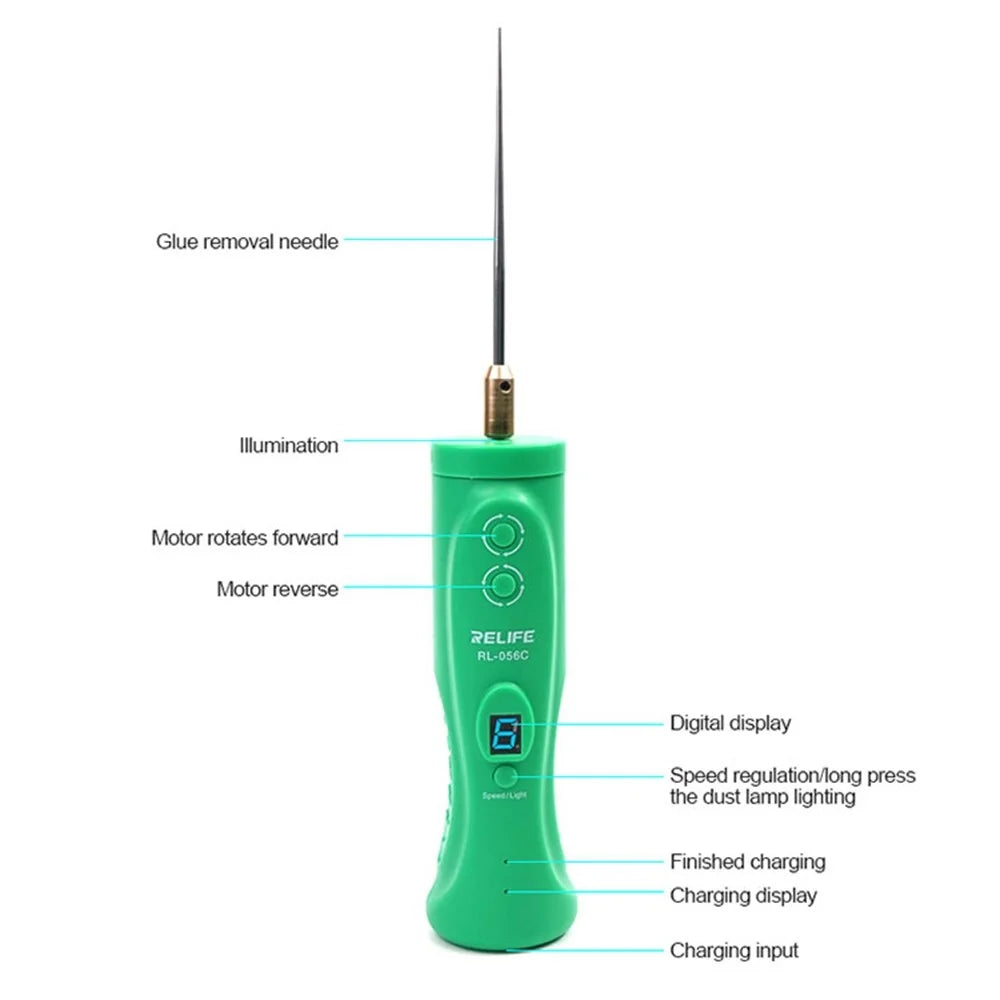 RELIFE RL-056C Electric Glue Remover for Mobile Phone Touch Screen Smart Repair Handle Tool Anti-Skid Glue Removal Machine with 6 Gear Adjustable/LED Light - 7
