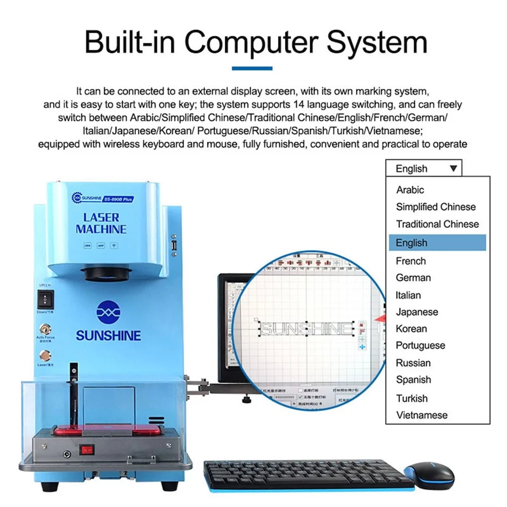 SUNSHINE SS-890B Plus Multi-functional Fiber Laser Marking Machine Mobile Phone Back Cover Remover Support Phone Wireless Control/Auto Focus - US Plug - 4