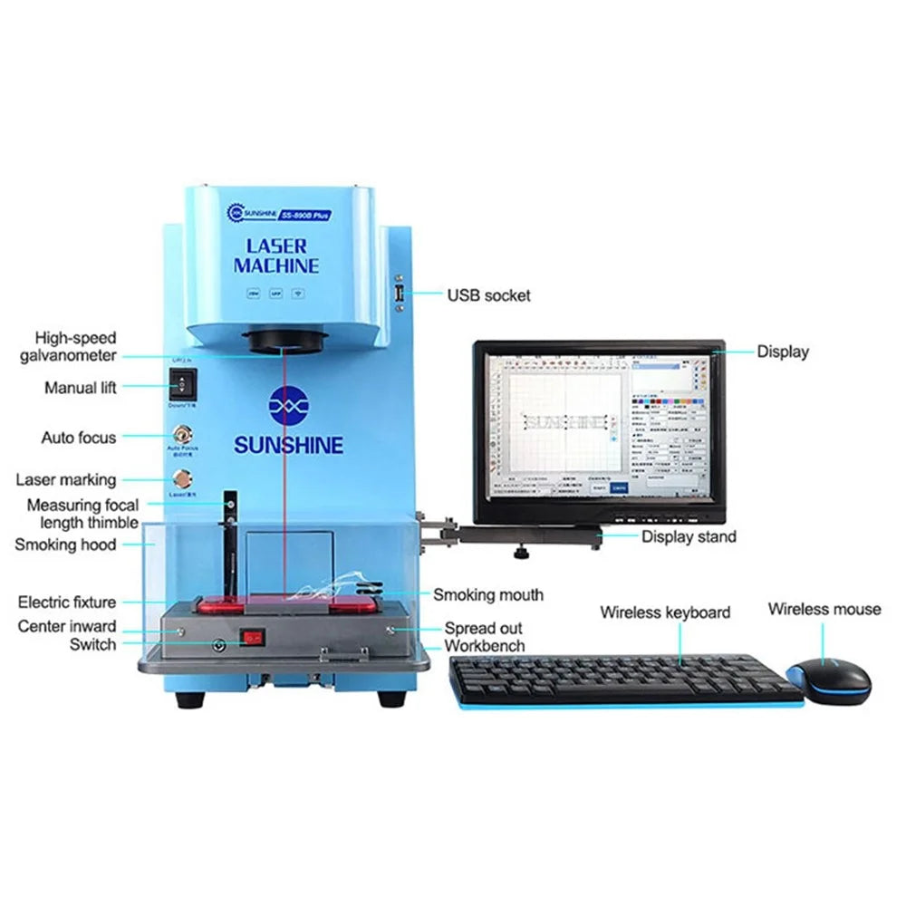 SUNSHINE SS-890B Plus Multi-functional Fiber Laser Marking Machine Mobile Phone Back Cover Remover Support Phone Wireless Control/Auto Focus - US Plug - 5